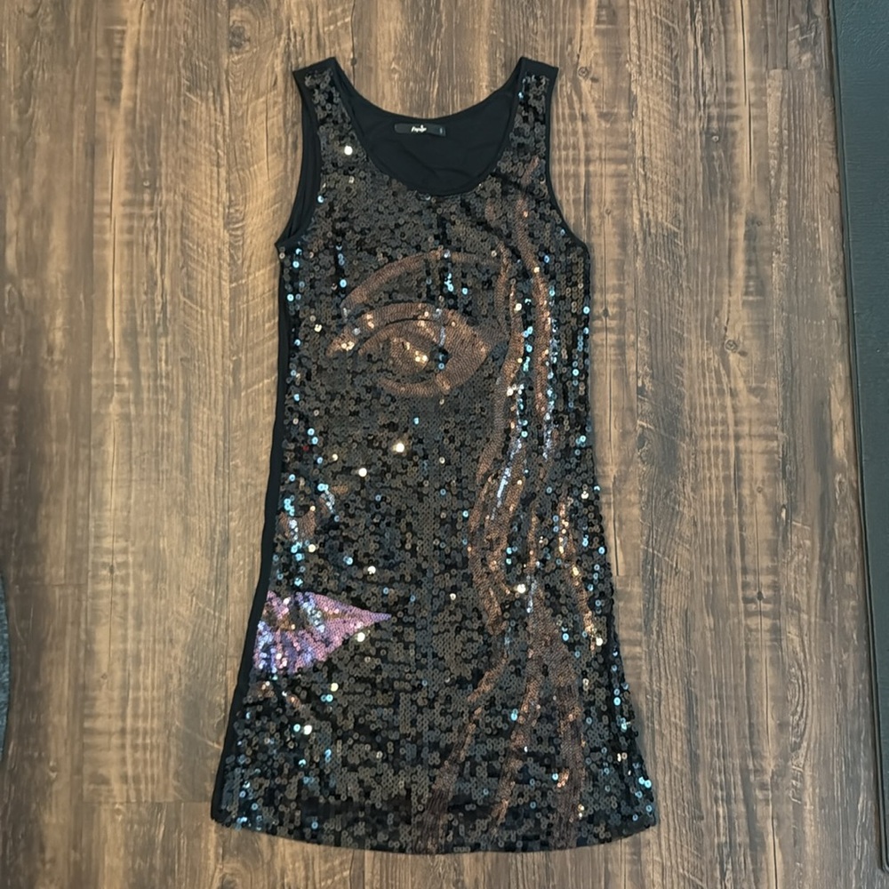Papaya Black Sequin Embellished Sheath Mini Dress